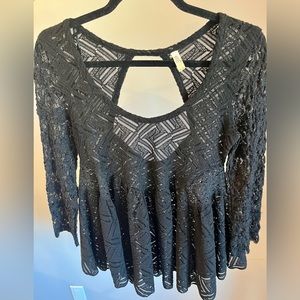 Free People black lace peplum top